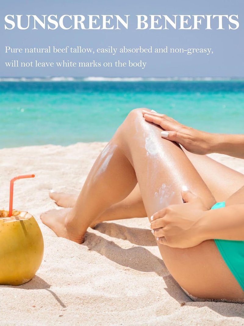 Beef Tallow Sunscreen - Natural Reef Safe Sunblock for Face & Body | Non-Greasy, Travel-Friendly, 3-Pack
