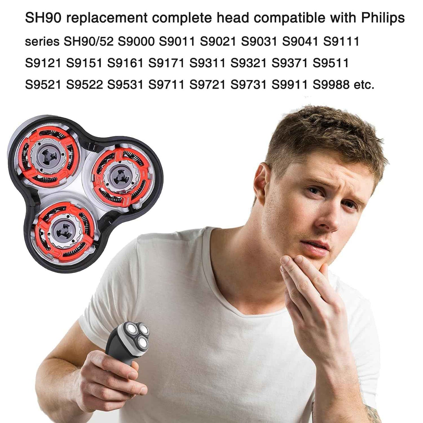 SH90 Replacement Heads Compatible with Philips Norelco Series 9000, SH90/62 Shaver complete Heads for Philips Series 9000(S9xxx) 8000(S8xxx), Upgrade Replacement Blades with Base Bracket