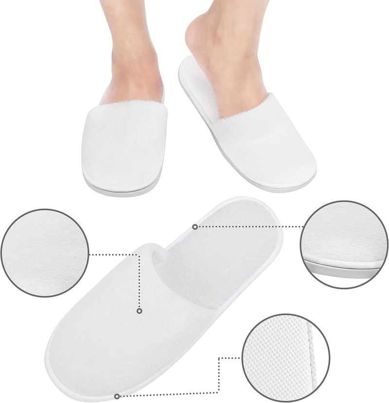 Disposable Spa Slippers - Fluffy Closed Toe Slippers with Drawstring Bags | Two Sizes (S, L) for Home, Travel, Weddings