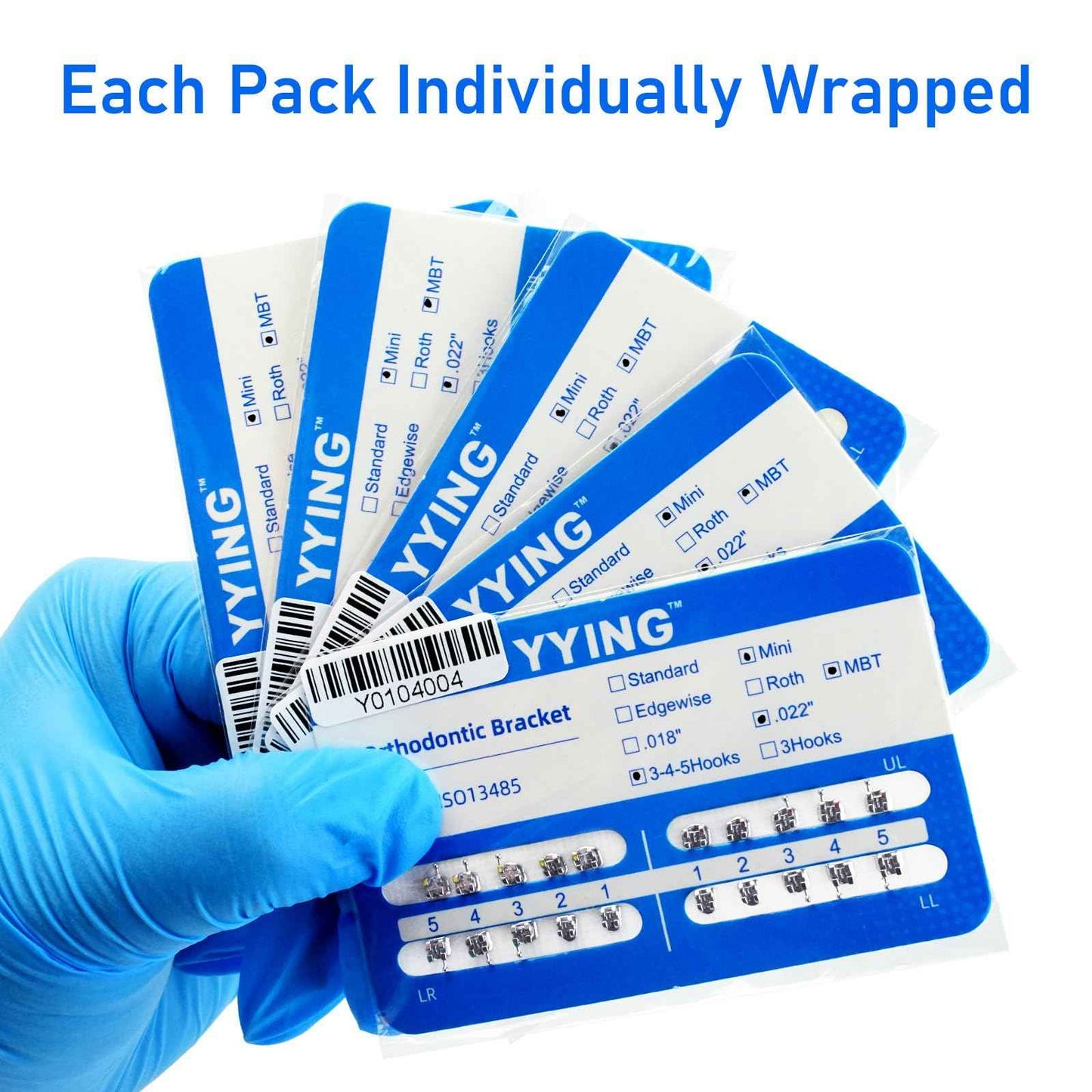 YYING 5 Packs Orthodontic Metal Brackets Dental Braces Mini MBT Slot.022 with Hooks 3-4-5