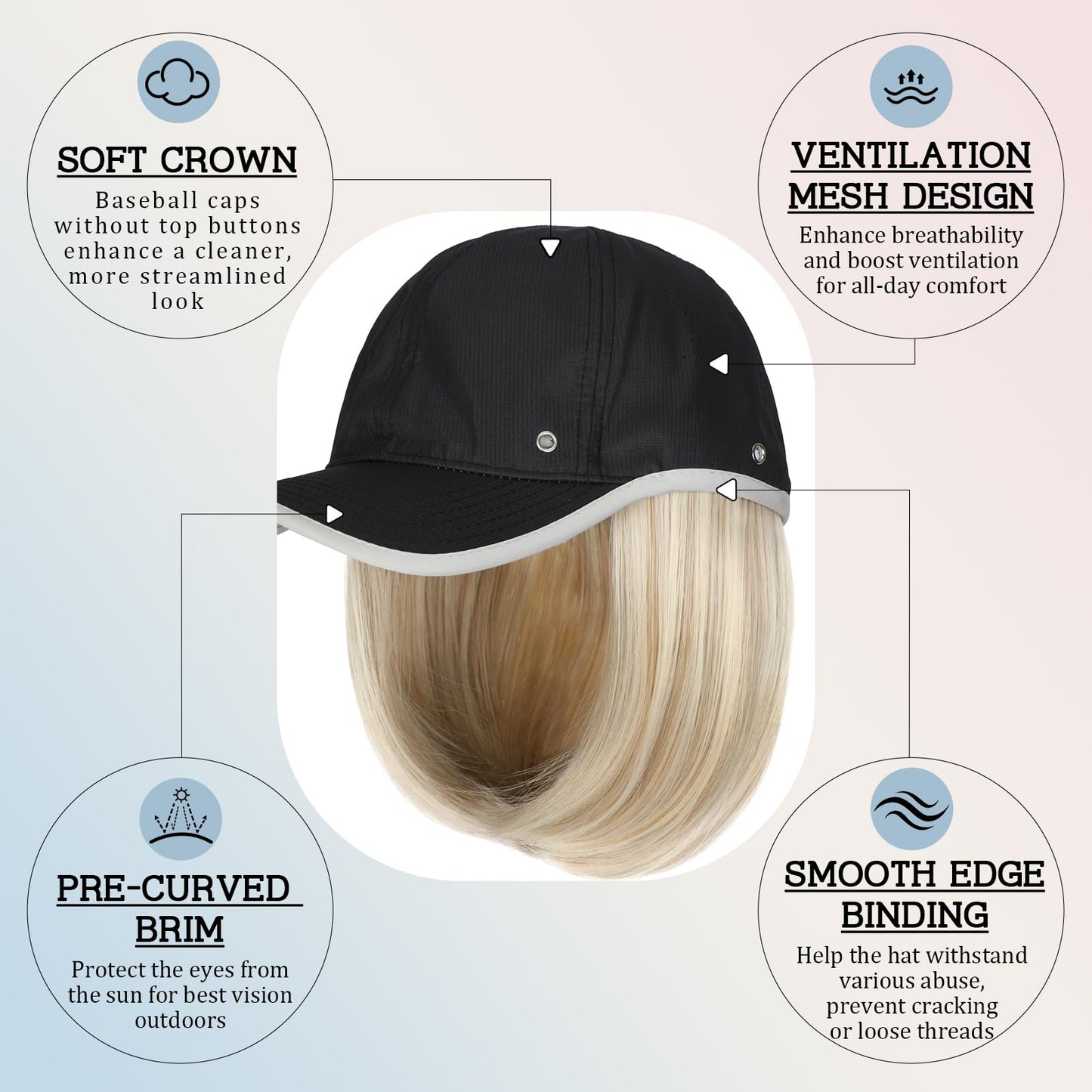 Qlenkay Waterproof Baseball Cap Attached with Curly Wavy Bob Hair Soft Crown Adjustable Quick Dry Hat Wig 14in Short Synthetic Hairpiece for Women Ash Blonde Mix Light Brown