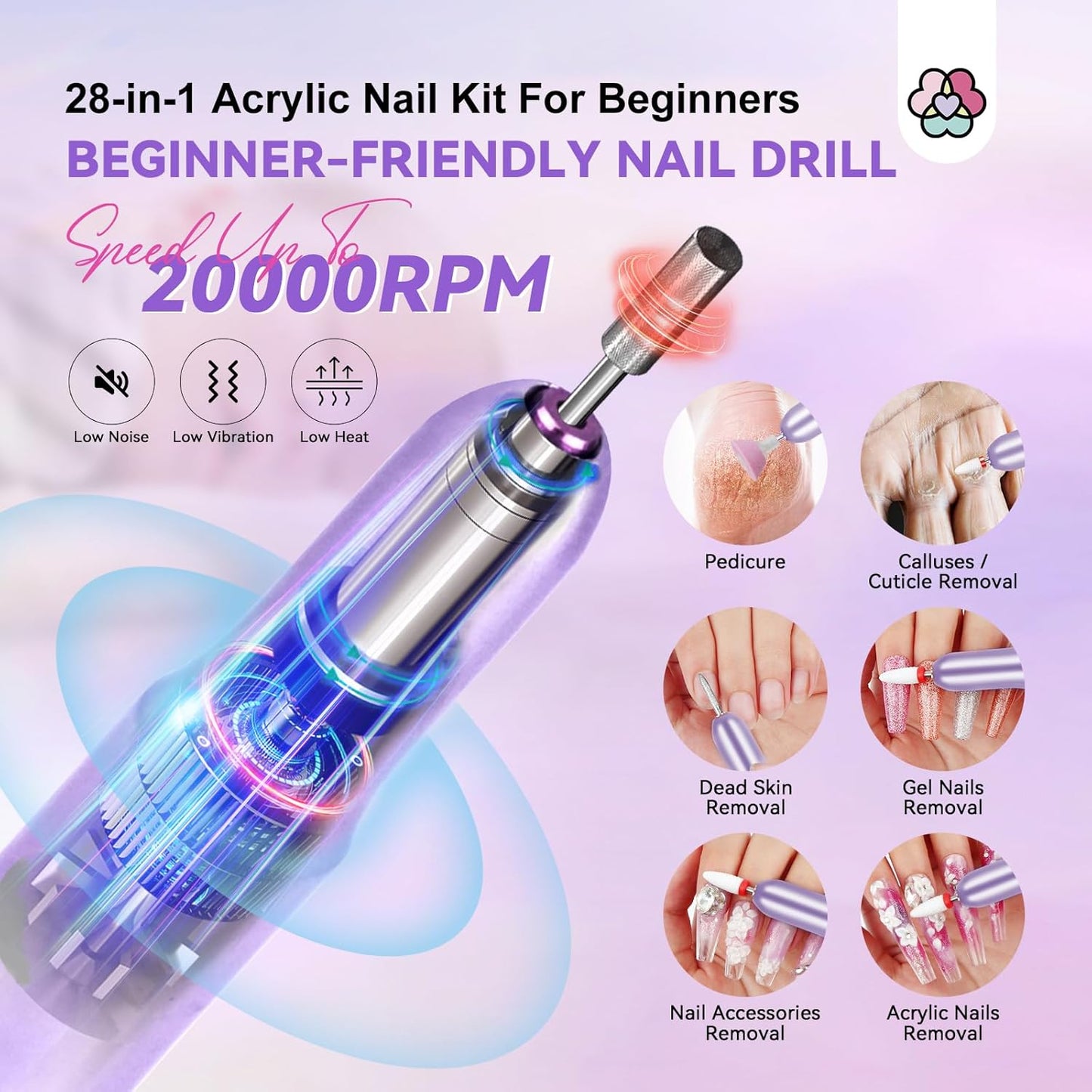 Acrylic Nail Kit for Beginners - Complete Set with Drill, Glitter Powder & 100 Nail Tips | DIY Home Manicure
