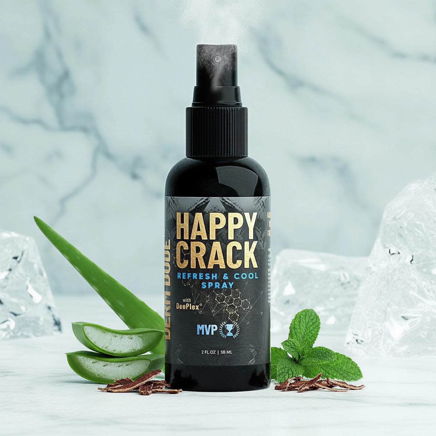 Derm Dude Happy Crack Refresh & Cool Butt Spray | MVP Scent | Deodorant & Odor Eliminator with Soothing Witch Hazel & All-Natural DeoPlex for Odor Control | 2 oz (1 Pack)