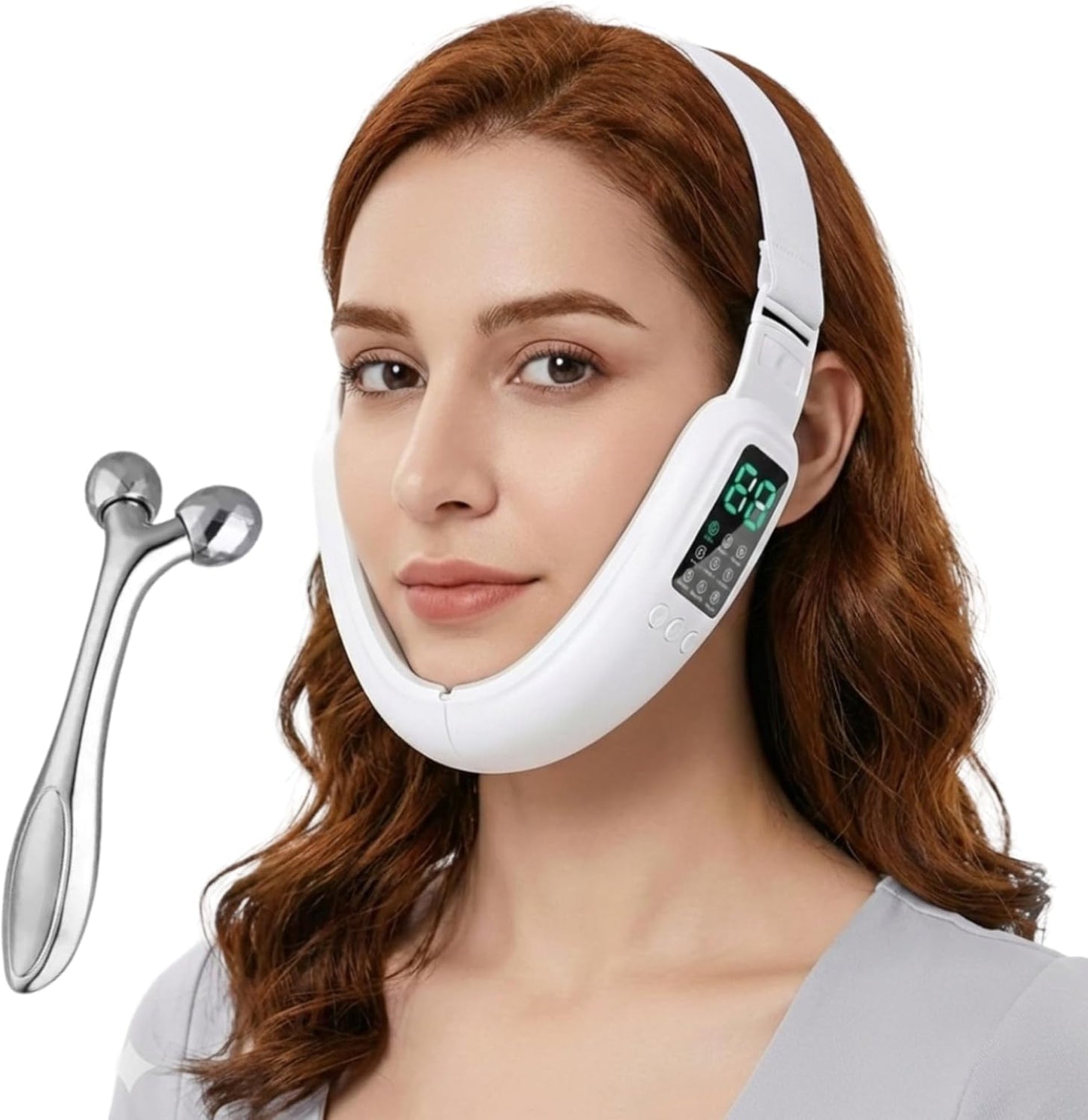 V-Face Machine | Electric Double Chin Device with 15 Intensities & 8 Modes - Includes Free 3D Face Roller for Skin Care