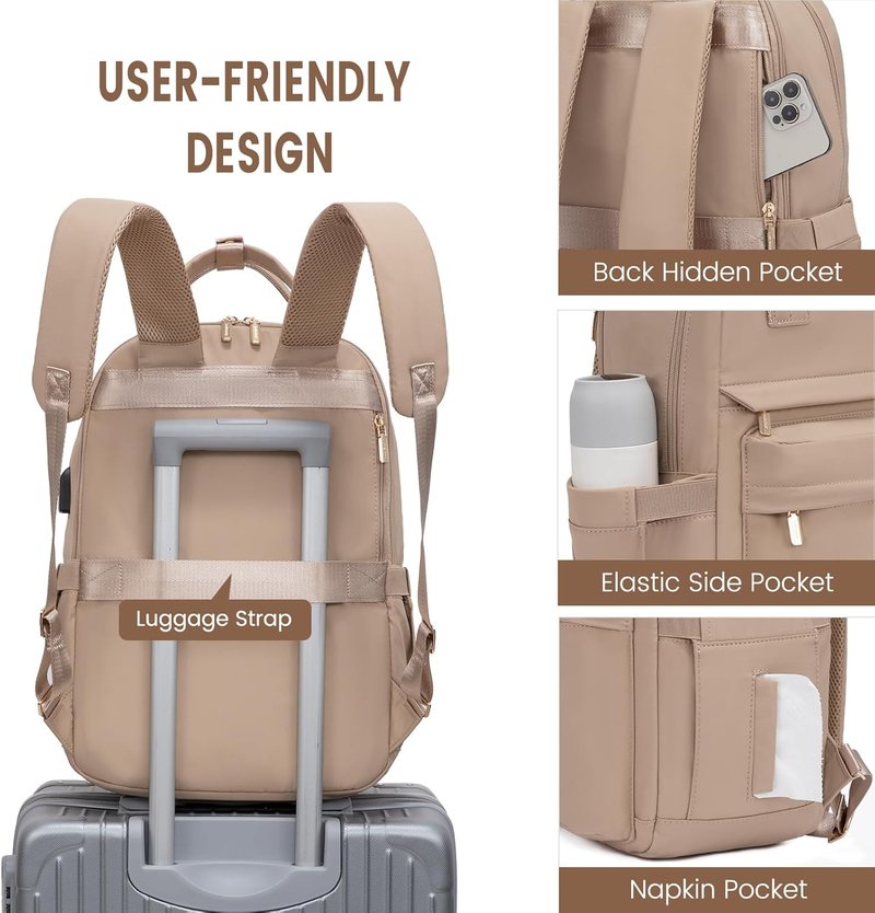 LOVEVOOK Laptop Backpack for Women - Stylish 15.6-Inch Waterproof Bag with USB Port | Vintage Travel Daypack