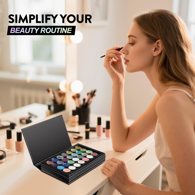 SZDYM Strong 4 Layers Empty Magnetic Palette Book Palette+1pcs Makeup Depotting Spatula+50pcs Round Metal Stickers+50pcs Square Metal Stickers