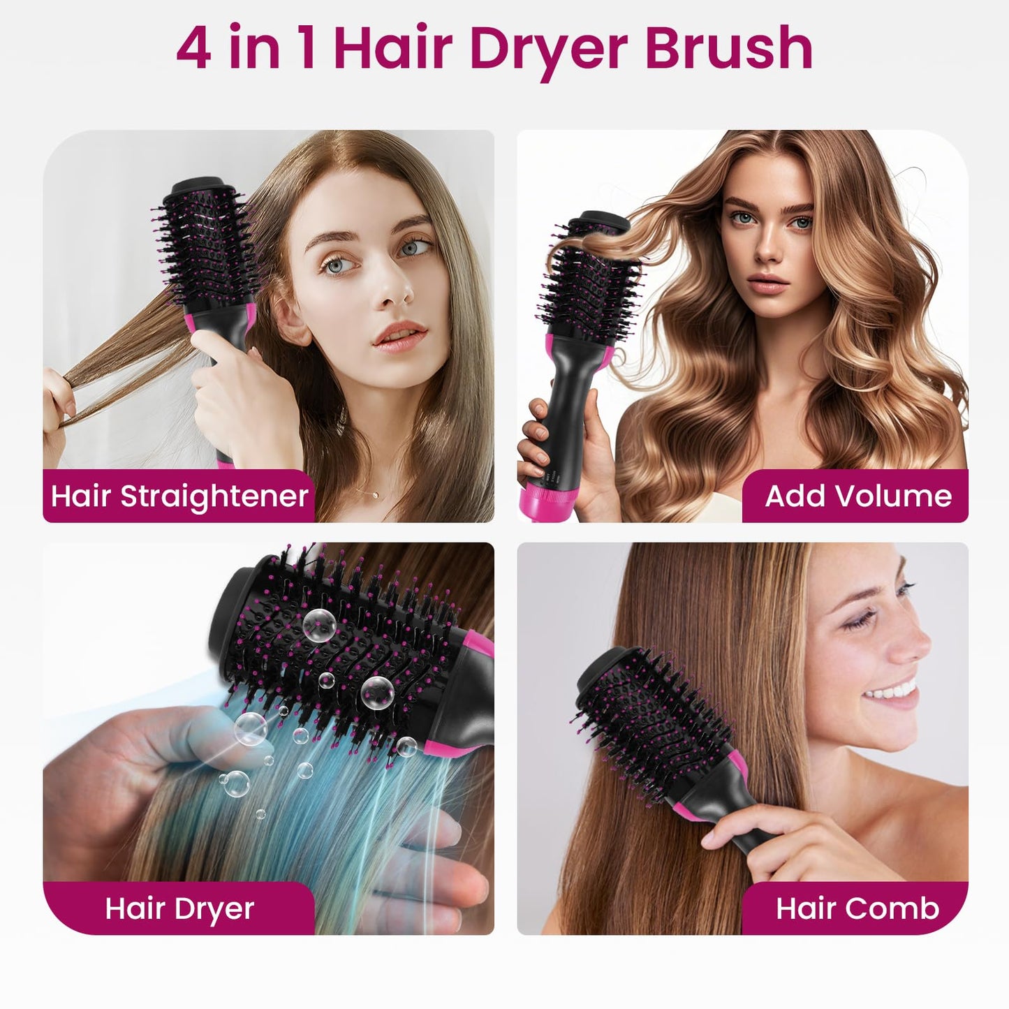 Hair Dryer Brush Blow Dryer in One, Upgraded 4 in 1 Hair Drying Hair Blowout Brush,One Step Hair Dryer and Styler Hot Air Negative Ion Anti-frizz Blowouts, Salon Volumizer & Straightener (A)