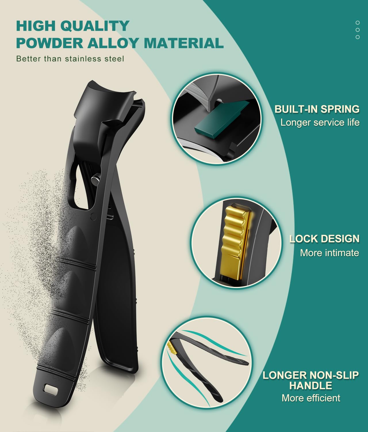 ILLFER Curved Toenail Clipper with Safety Lock – Heavy Duty Thick Nail Cutter for Ingrown & Hard Nails, Ergonomic Arched Design No Need to Bend, Wide Jaw Opening, Includes PU Leather Pouch for Travel
