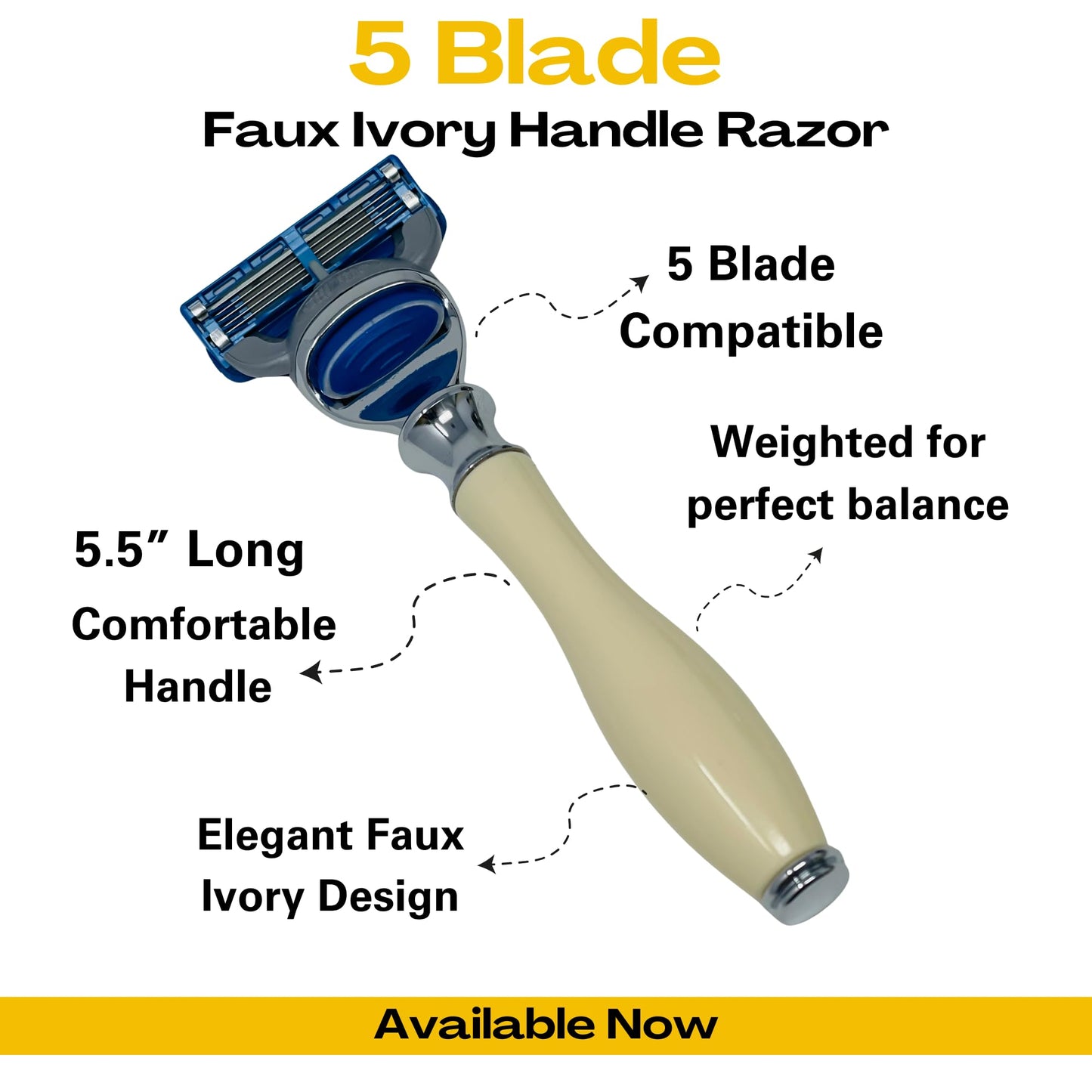 G.B.S Ivory 5 Blade Compatible Razor 5.5in Length Ergonomic Handle