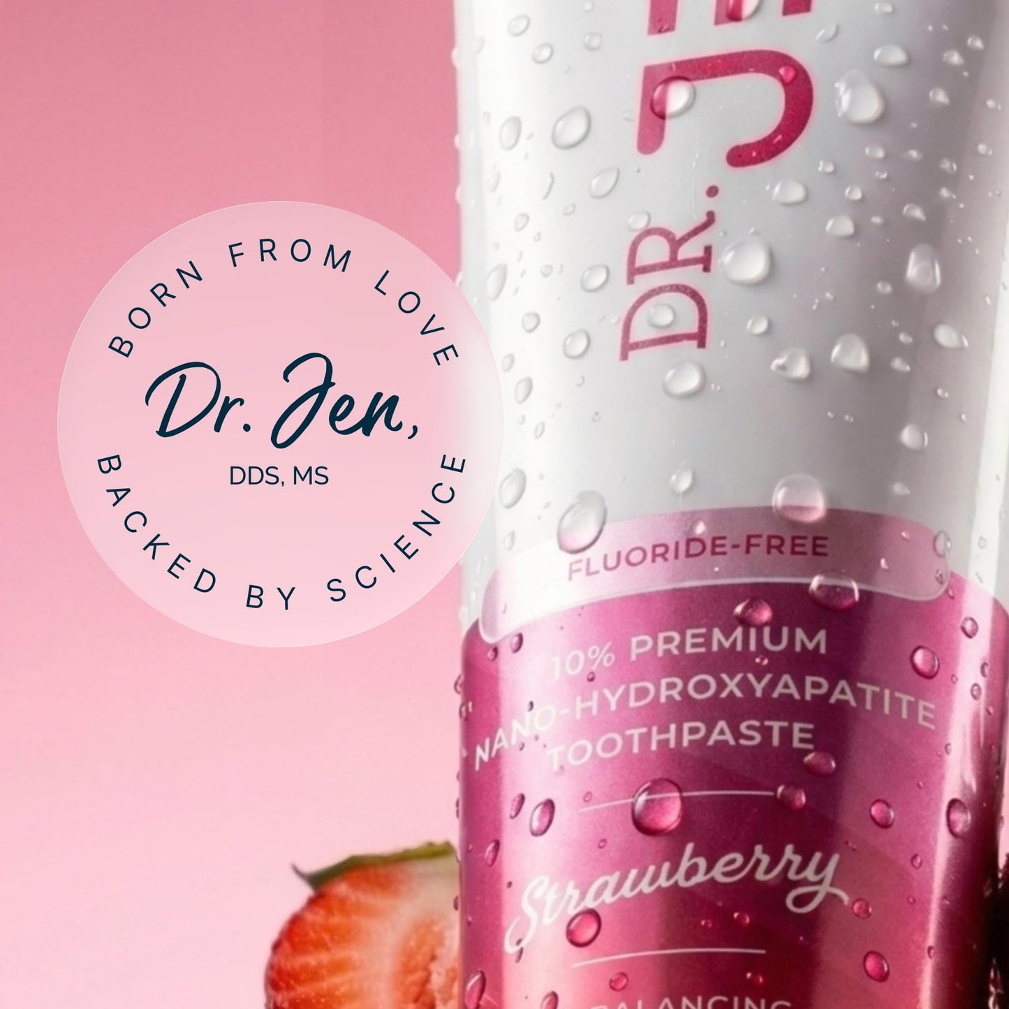 Dr. Jen Fluoride Free Toothpaste with 10% Premium Nano Hydroxyapatite, Xylitol & Glycerin, Remineralizing Daily Oral Care for Sensitive Teeth, Travel Essentials, Strawberry, 1 Pack