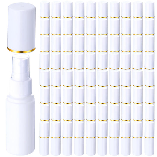 Yiyiring 100 Pack 1 oz/30 ml Small Plastic Spray Bottles Fine Mist Mini Empty Travel Bottles with Pump Spray Cap Double Cap Liquid Containers for Essential Oils Cosmetic Perfume(White)