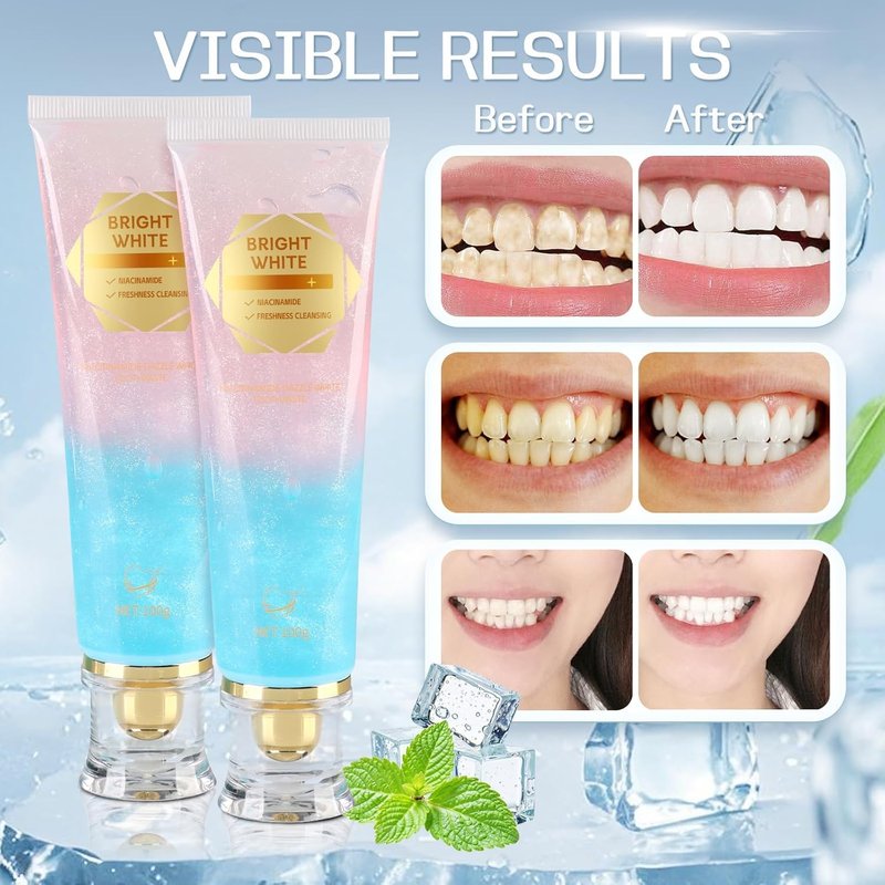 Niacinamide Whitening Toothpaste 2 Pack, Mint Toothpaste for Fresh Breath & Teeth Cleaning, Daily Oral Care Toothpaste with Niacinamide, Gentle Formula for Sensitive Teeth