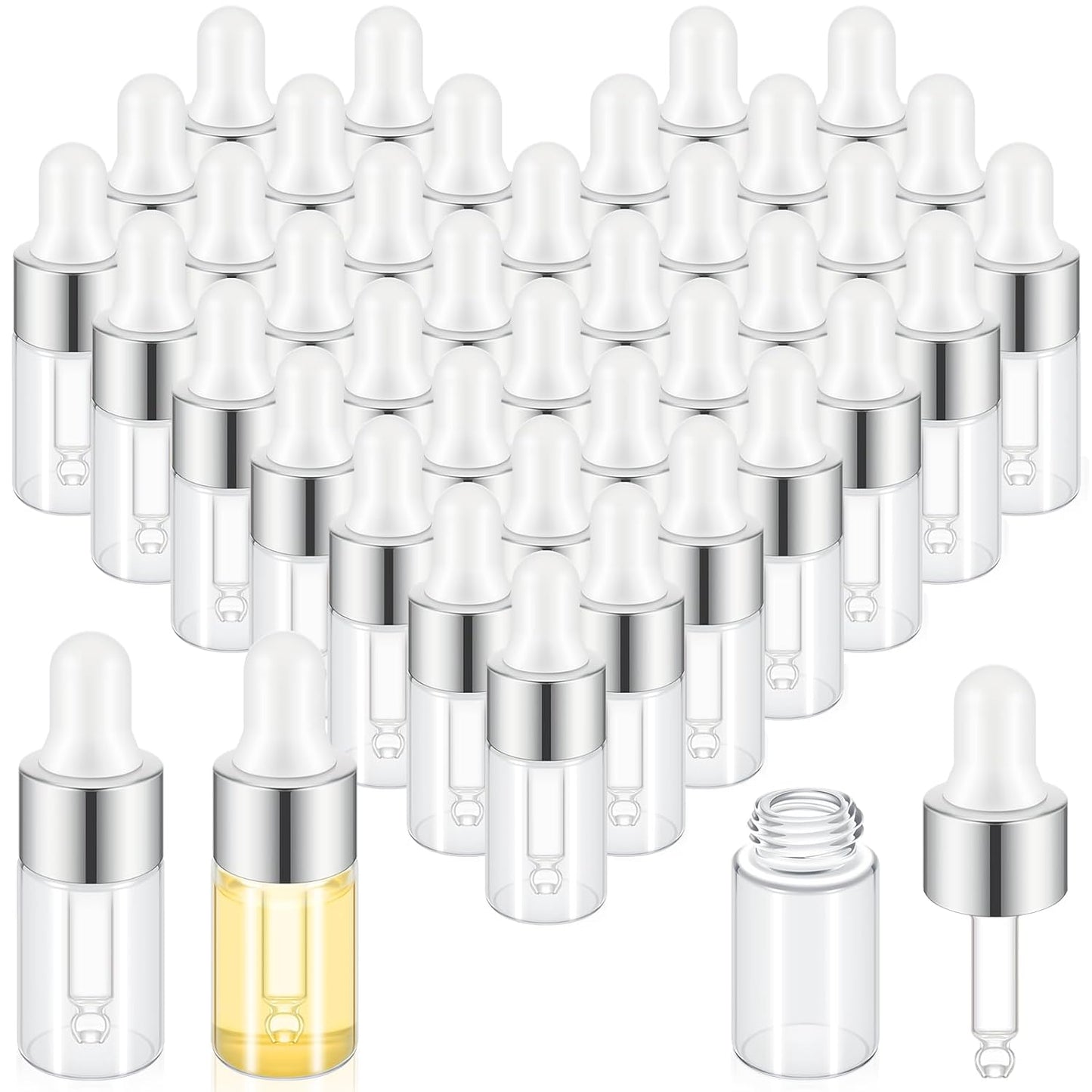 Mini Glass Oil Dropper Bottles - 100 Pcs 3ml Clear Essential Vials for Travel | Perfect for Perfume & Samples
