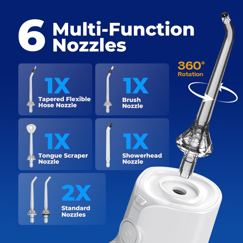 Water Flosser Teeth Pick: LED Display 5 Modes Cordless Dental Pick with 300ML Tank for Braces,Gums Care, IPX7 Waterpoof, 6 Jet Tips Water Flossing Cleaning Picks, Portable for Travel, Home, Y215 White