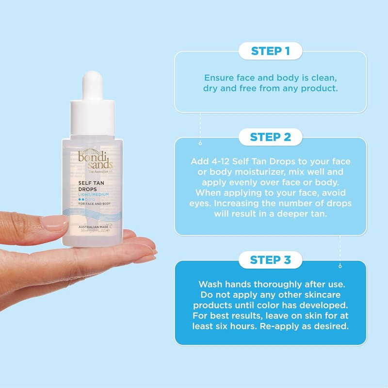 Bondi Sands Hydrating Self Tan Drops - Face & Body Tanning Solution | 2 Shades, 1.01 FL OZ