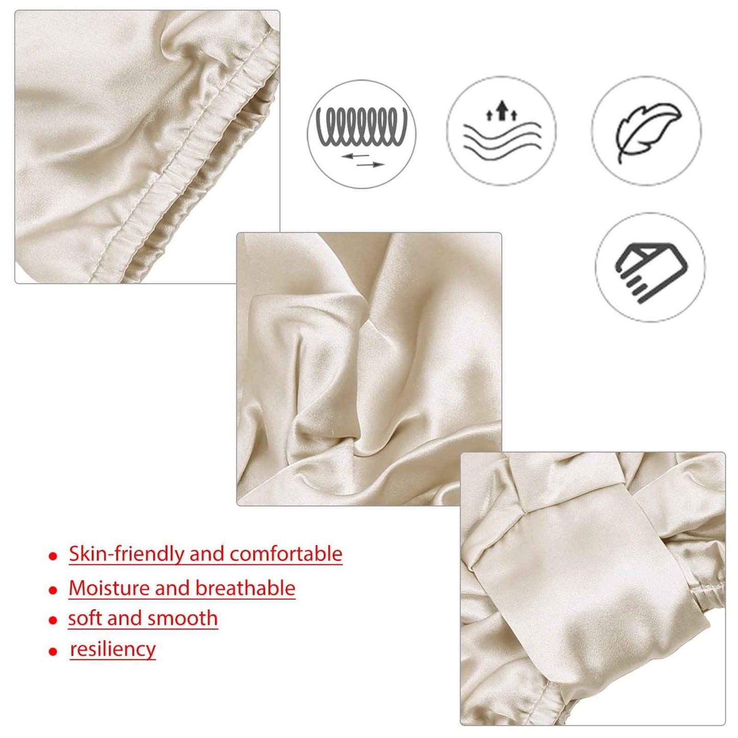 Sportmusies Mulberry Silk Sleep Cap Hair Care Elastic Ruched Nightcap for Long Hair Breathable Satin Bonnet, Khaki