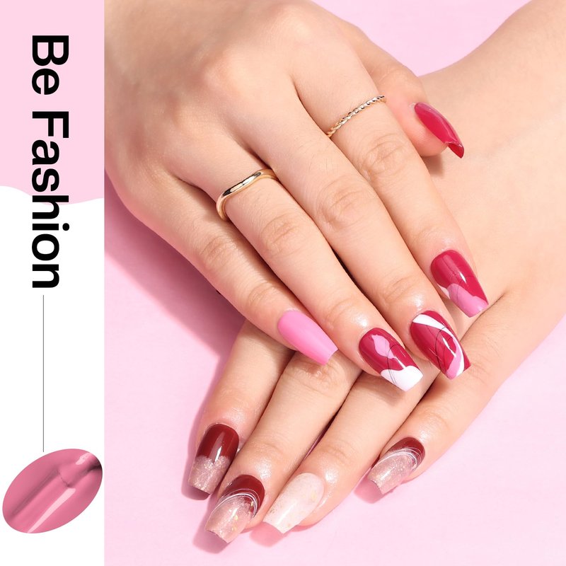 Morovan Rose Nail Polish Set: Burgundy Dark Wine Cherry Red Hot Pink Fingernail Polish Kit Air Quick Dry Regular Finger Nail Polish Pack for Women Gift Holiday