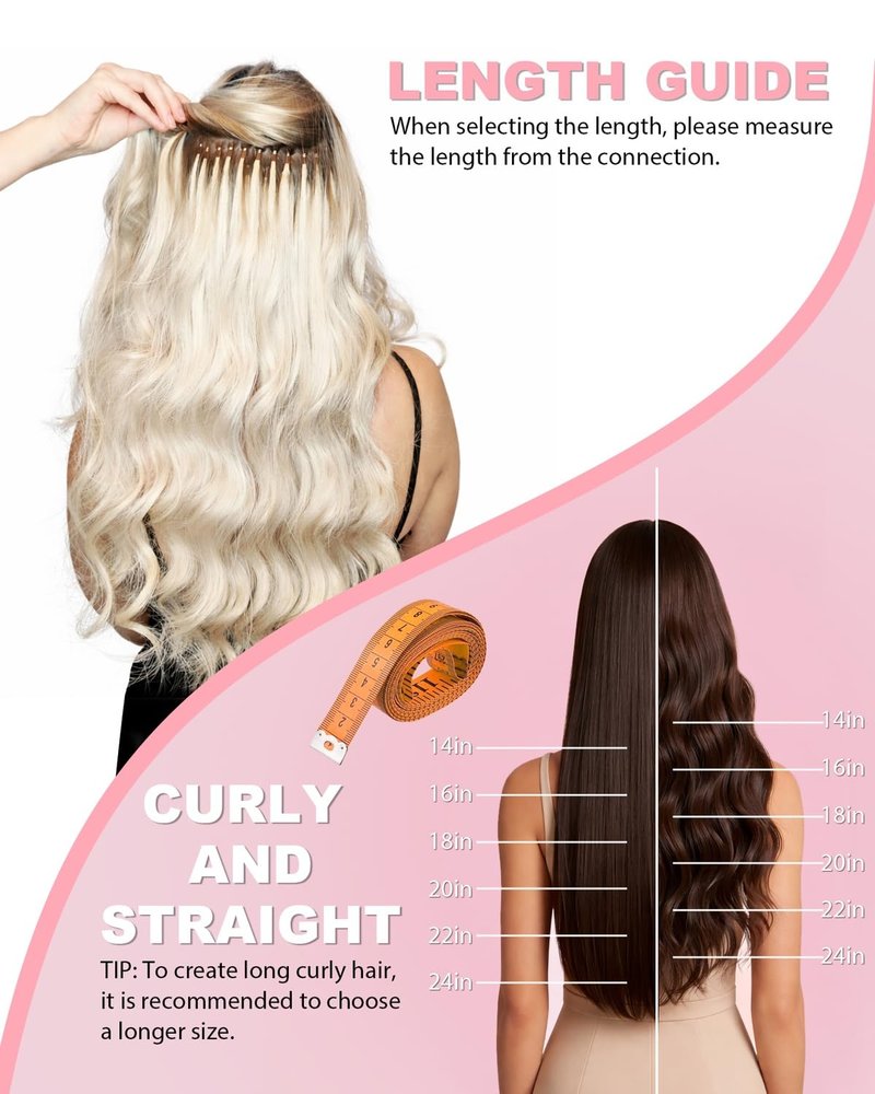 Microlink Hair Extensions - 14-Inch Real Human Hair | Natural Black & Bleach Blonde Mix, 50g/Pack