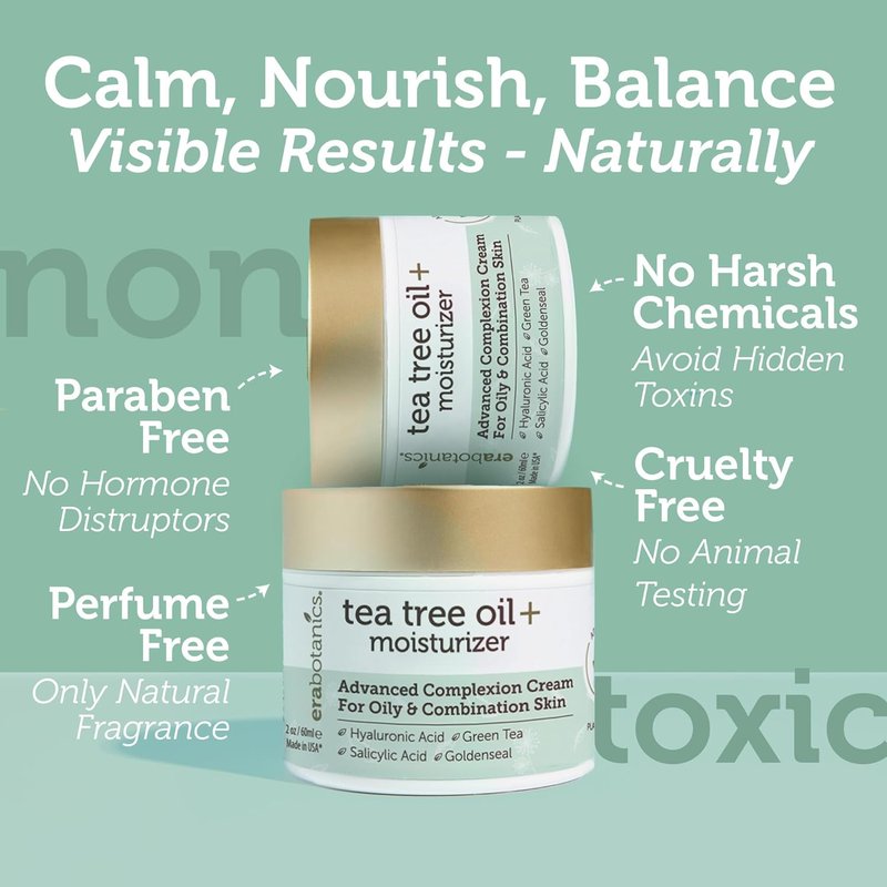 Tea Tree Moisturizer Cream - Advanced Oily Skin Acne Treatment | Non-Greasy Formula with Salicylic Acid & Green Tea