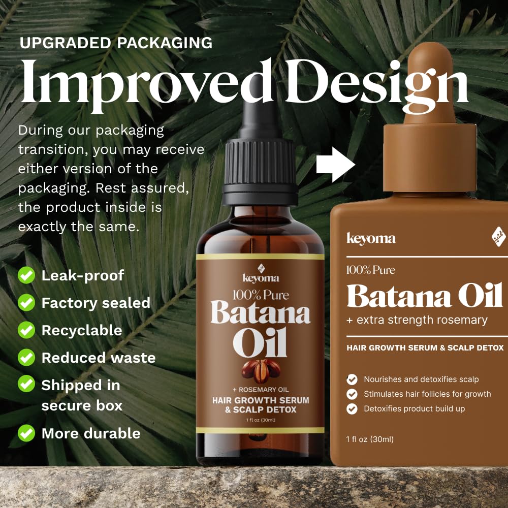 Keyoma Batana Oil for Hair Growth with Rosemary: Nourish & Detox Scalp for Thicker, Stronger, Longer Hair - 100% Organic Batana Oil from Honduras - Reduce Hair Loss (30 mL)