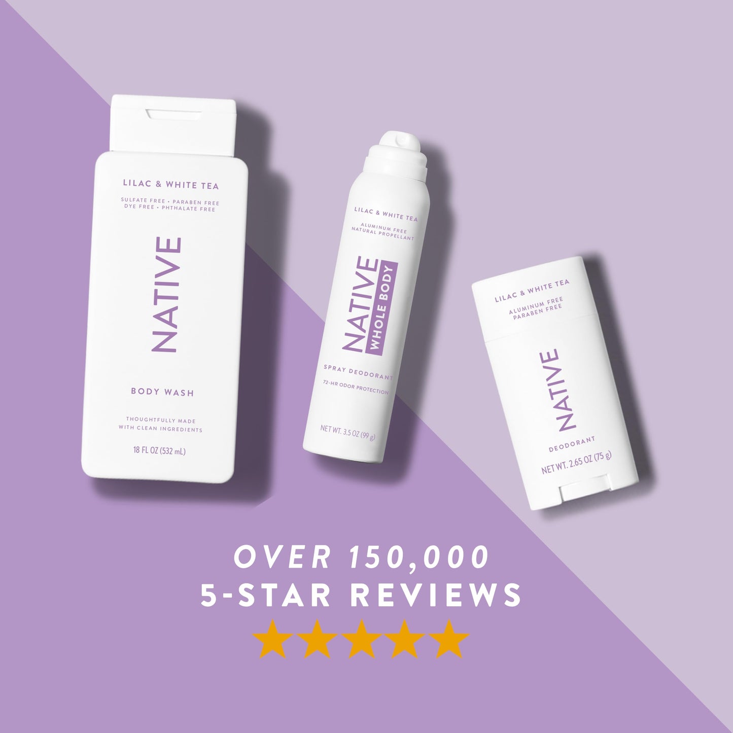 Native Whole Body Deodorant Spray, Lilac & White Tea Scent, 72 Hour Odor Control for Pits, Privates & More, Aluminum Free, Quick-Drying Deodorant for Men & Women, 3.5 oz