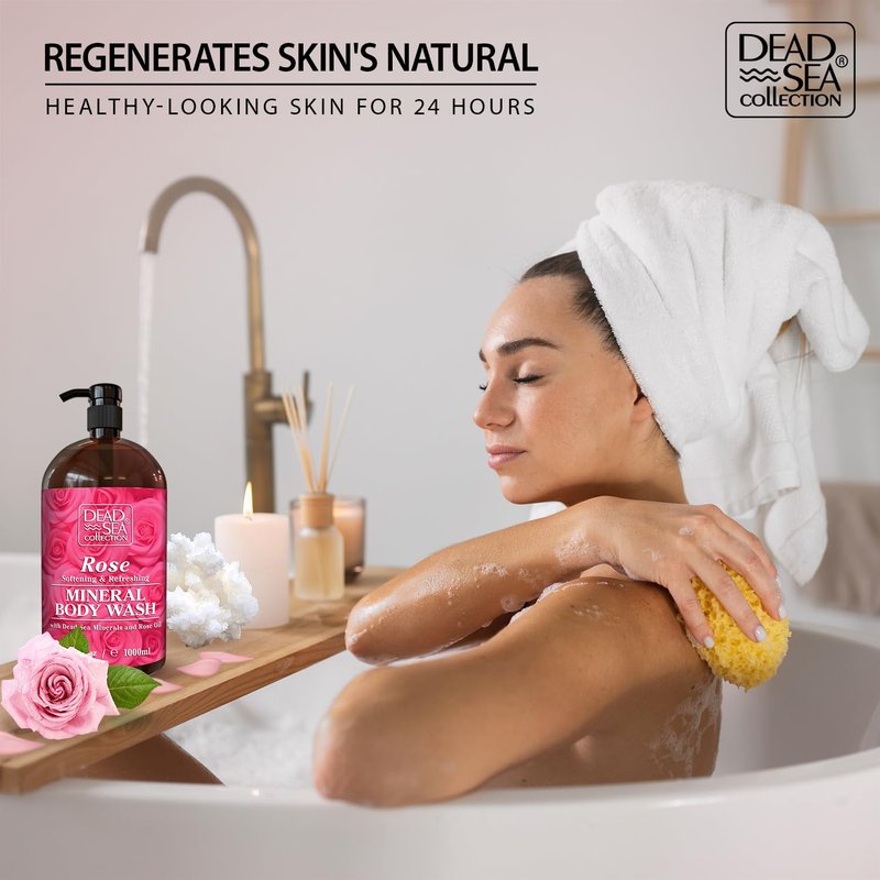 Dead Sea Collection Rose Body Wash for Women and Men - with Pure Dead Sea Minerals and Rose Extract - Cleanses and Moisturizes Skin - Pack of 2 (67.6 fl. oz)