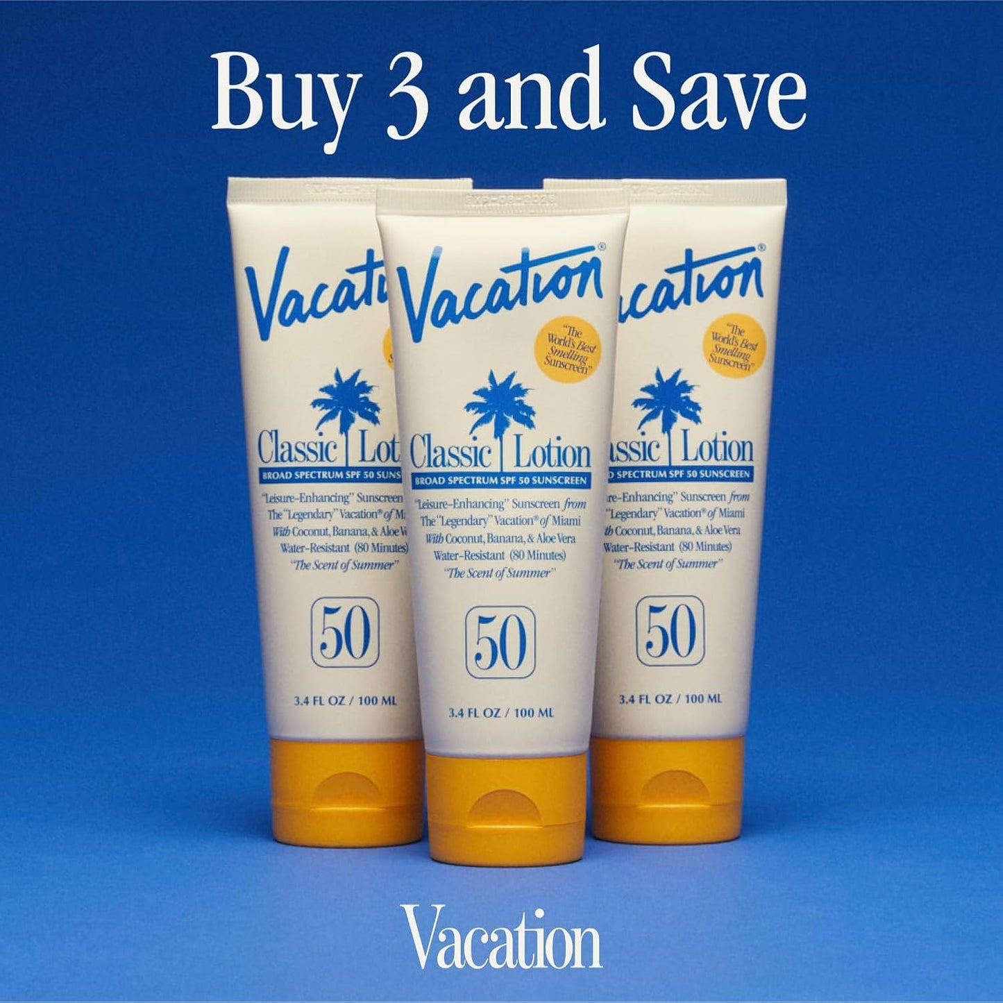 SPF 50 Sunscreen Lotion - Invisible, No White Cast, Water-Resistant | Travel Size, 3.4 Fl Oz (Pack of 3)