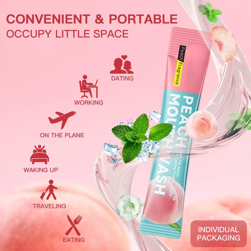 Liillya Mouthwash Travel Size Packets, Individual Portable Mouthwash Alcohol Free, Peach Mint Flavor, Mouth Wash for Adults, Fresh Breath, Oral Care, Teeth & Gum Health, TSA Compliant, 20 Packs