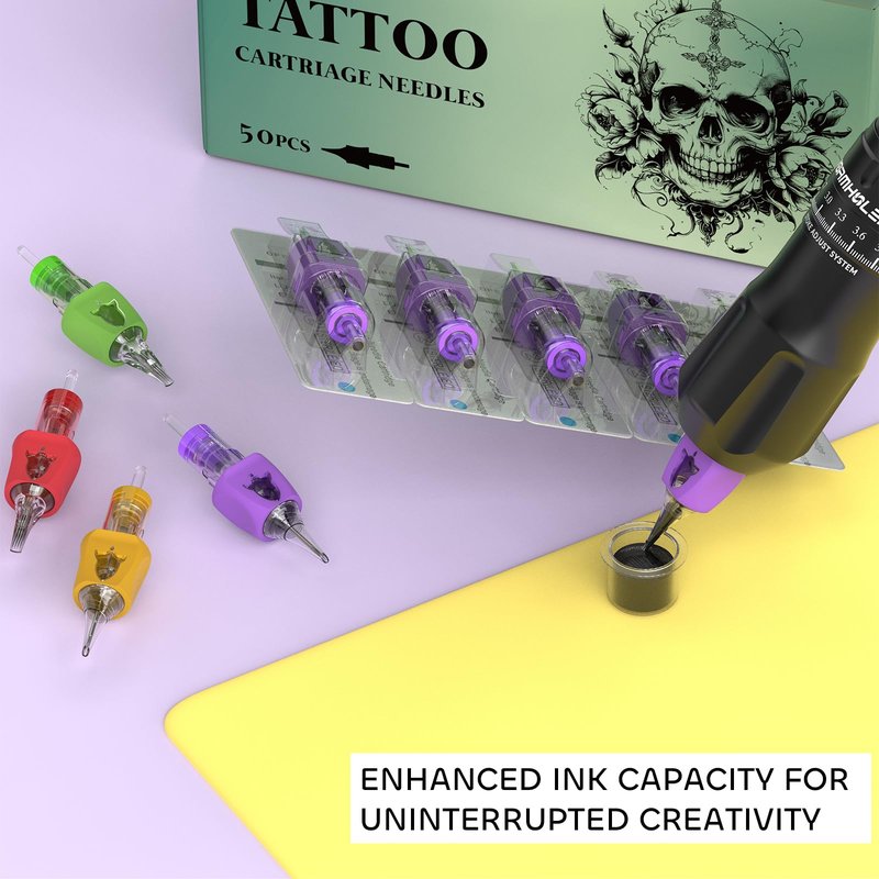 Wormhole Tattoo Needles 50pcs Assorted Disposable Finger Ledge Tattoo Cartridge Needle Cartridges 5RL 7RL 9RL 5RS 7RS 9RS 15M1 21M1 15RM 21RM Round Liner Shader Magnum Round Magnum for Tattoo Supplies