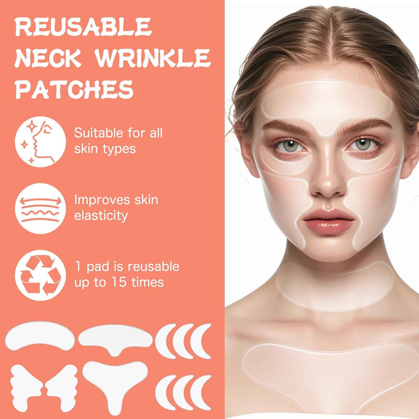 KODASNY Neck Wrinkle Patches, Anti Wrinkle Silicone Patches，Reusable Chest Firming and Tightening Facial Masks, Collagen Neck Fine Line Pads for Women Reduce Fine Wrinkles