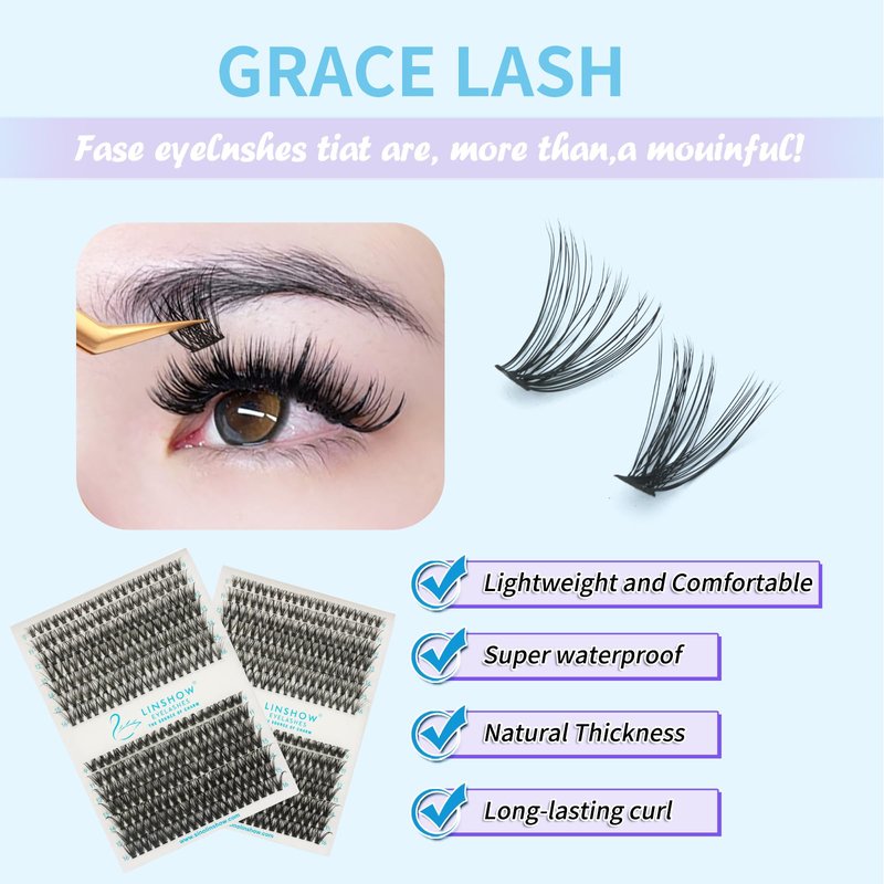 LinShow Lash Clusters Kit Mix 9-16mm Volume Soft Natural Cluster Lashes DIY Individual Eyelash Extensions Kit With Seal Bond Remover Easy Self Application