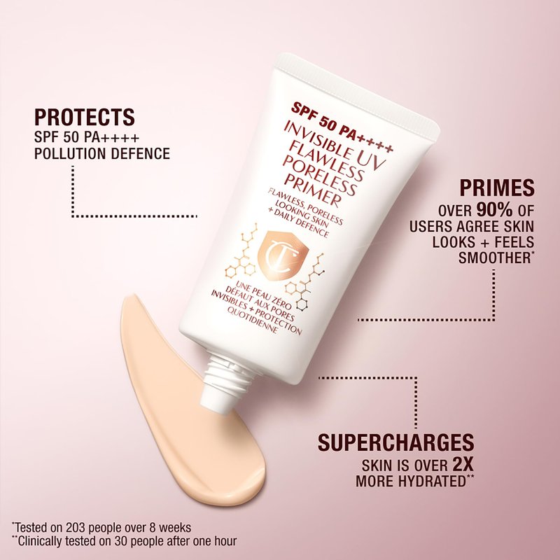 Charlotte Tilbury Invisible UV Flawless Makeup Primer - Broad Spectrum SPF 50 Sunscreen & Poreless Face Primer - Brightening Vitamin C & Hydrating Hyaluronic Acid to Protect & Prime Skin (30ml)
