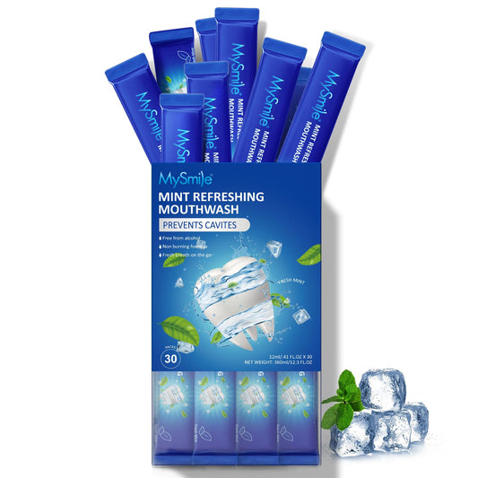 MySmile Mouthwash Alcohol Free, Mouth Wash for Adults, Travel Mouthwash, Oral Rinse Helps Kill 99% of Bad Breath Germs, Prevents Cavities, Fluoride Free, Fresh Mint, 30 Uses