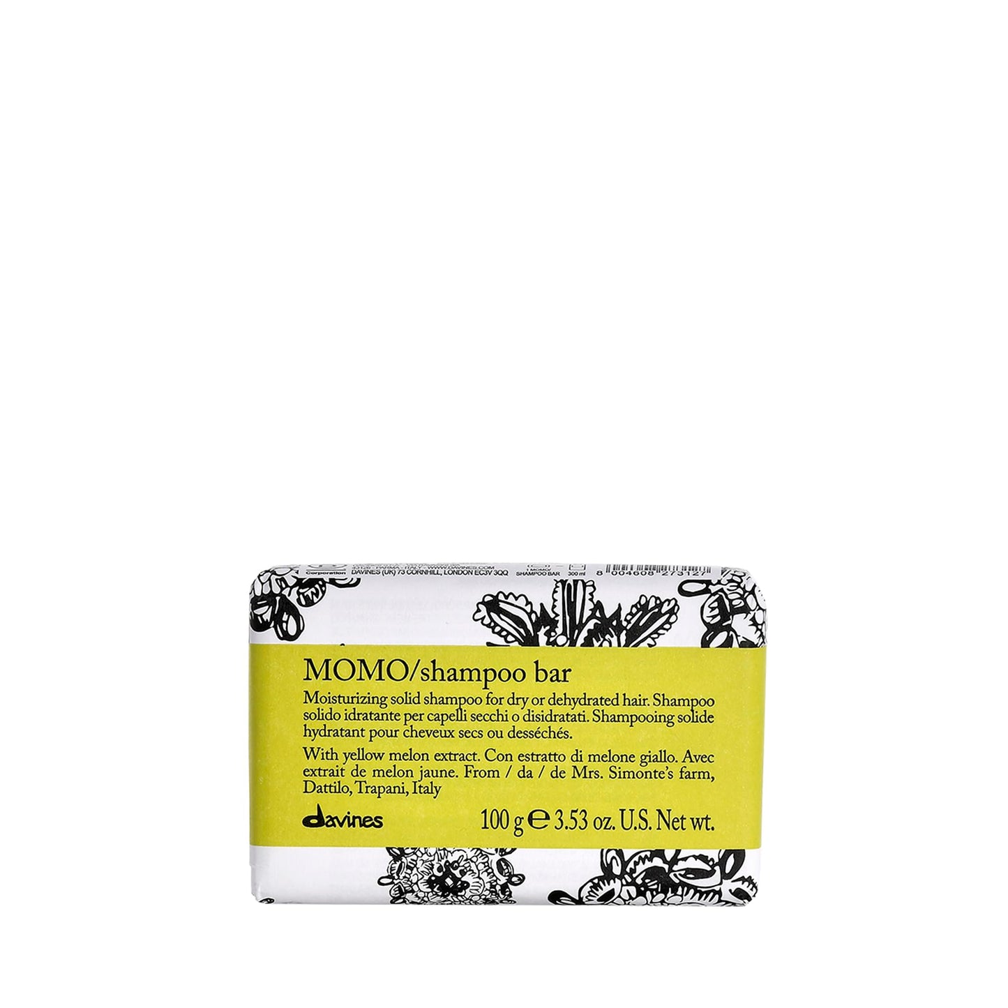 Davines MOMO Shampoo Bar, Practical Compact Solid Texture Turns into Rich Creamy Foam for Dry and Dehydrated Hair - Promoting Lasting Hydration, Softness, and Shine with Melon Extract, 3.53 oz