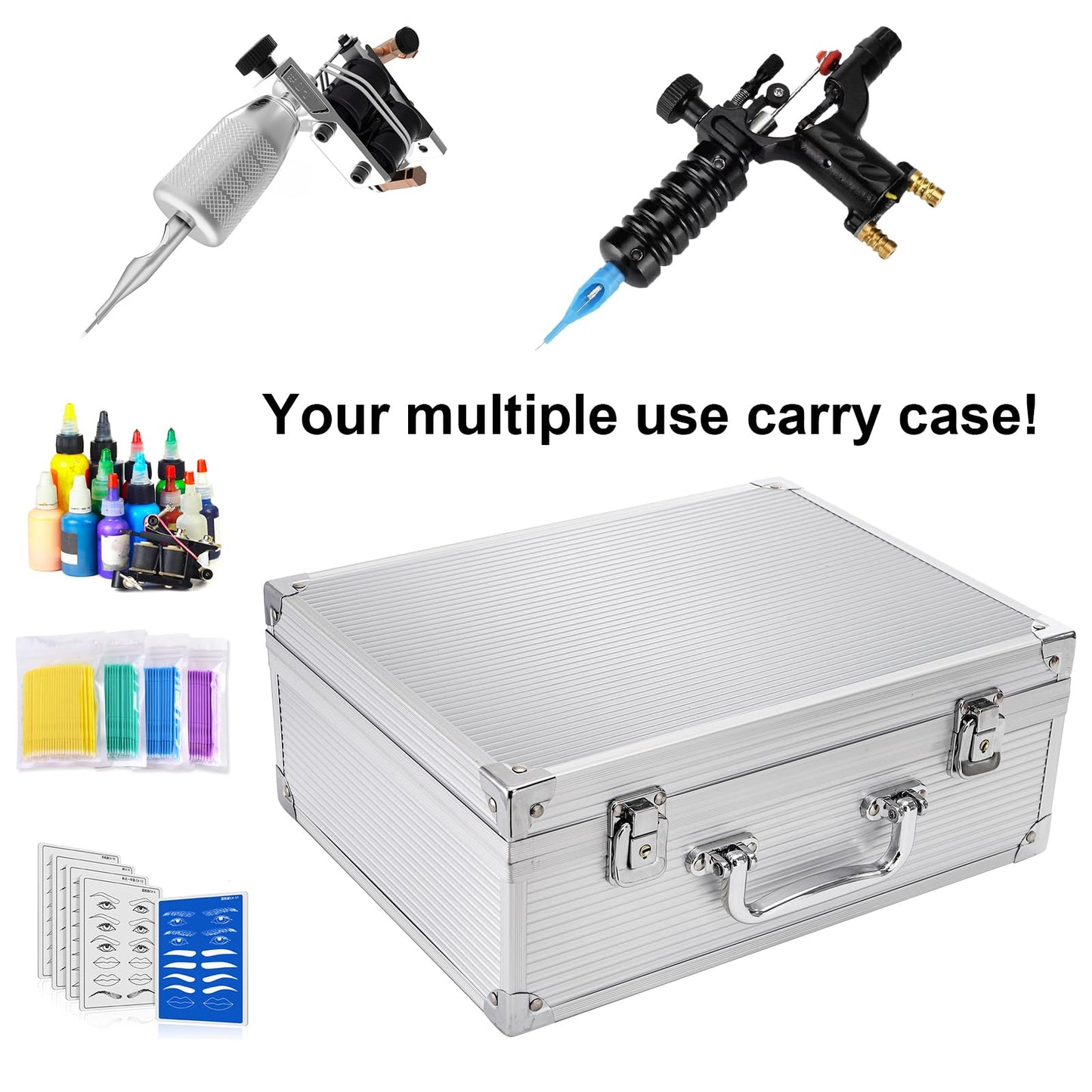 DEAYOU Tattoo Kit Box, Tattoo Machine Case with Lock Key and Sponge, Aluminum Alloy Tattoo Storage Organizer Carrying Case for Tattoo Equipment and Supplies, Makeup Tools, Travel, 12.2" x 9.4" x 5.1"