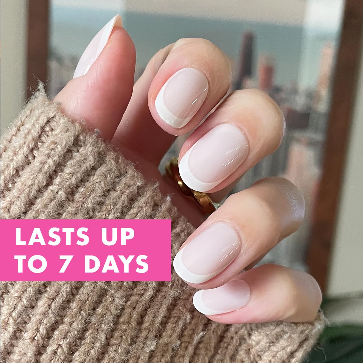 Olive & June Classic Super Stick Mani Press On Nails | No Glue Needed | 32 Tab Nails, 16 Sizes | Non-Toxic Easy On-Off Non-Damaging Real Look | 7-Day Wear | Short, Round | Classic French