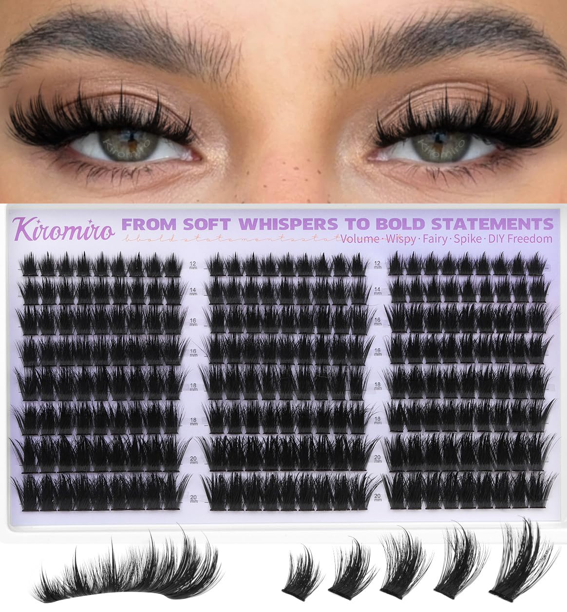 Kiromiro Lash Clusters with Spikes Eyelash Clusters Fluffy 12-20mm Cluster Eyelash Extensions 216pcs Individual Lashes Clusters Wispy DIY Lash Extension Cluster Lashes Mink