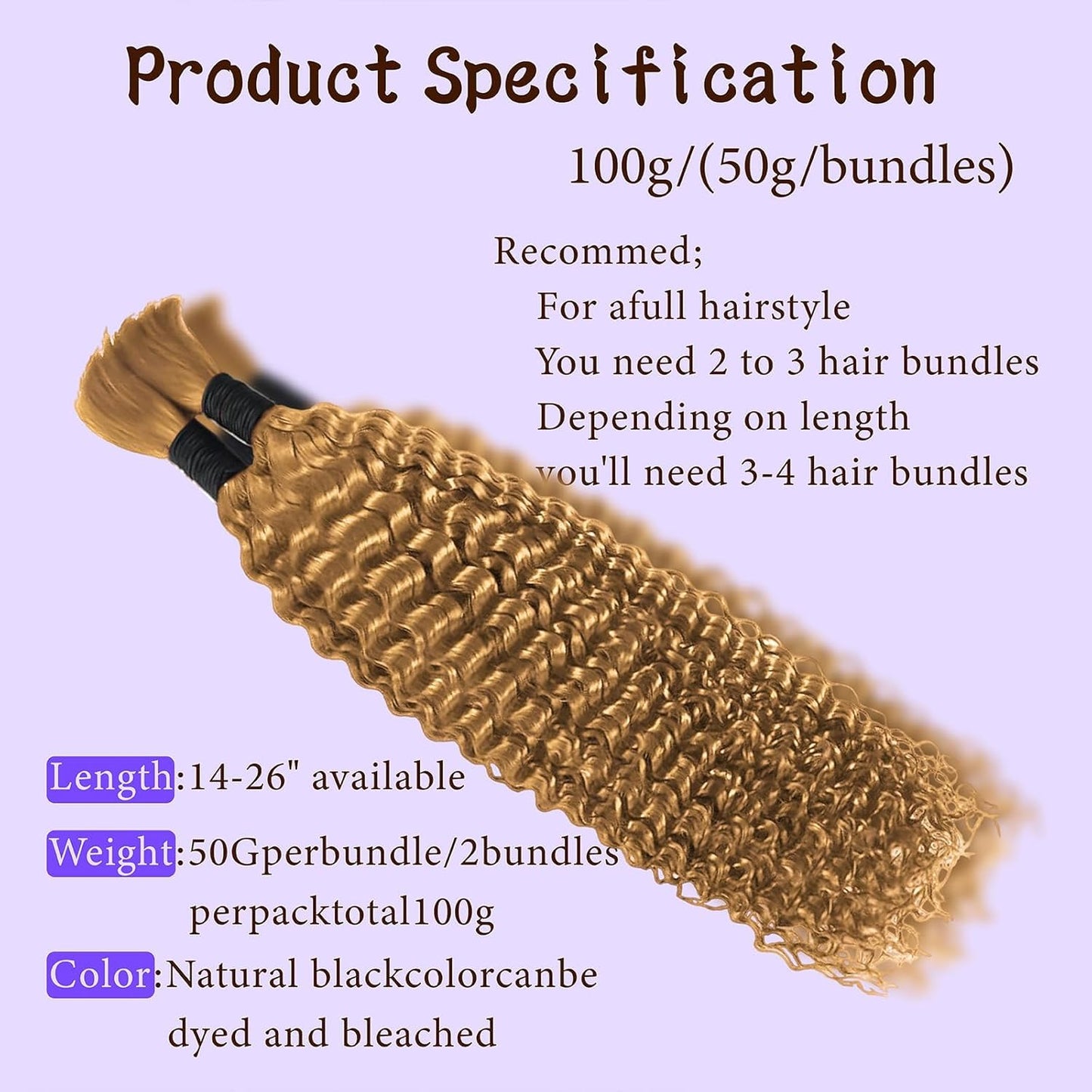 #27 Human Hair for Boho Braids 14 Inch Boho Hair for Braiding 2 Bundles 110g 12A Curly Boho Braids for Human Hair Bulk(#27,14inch)