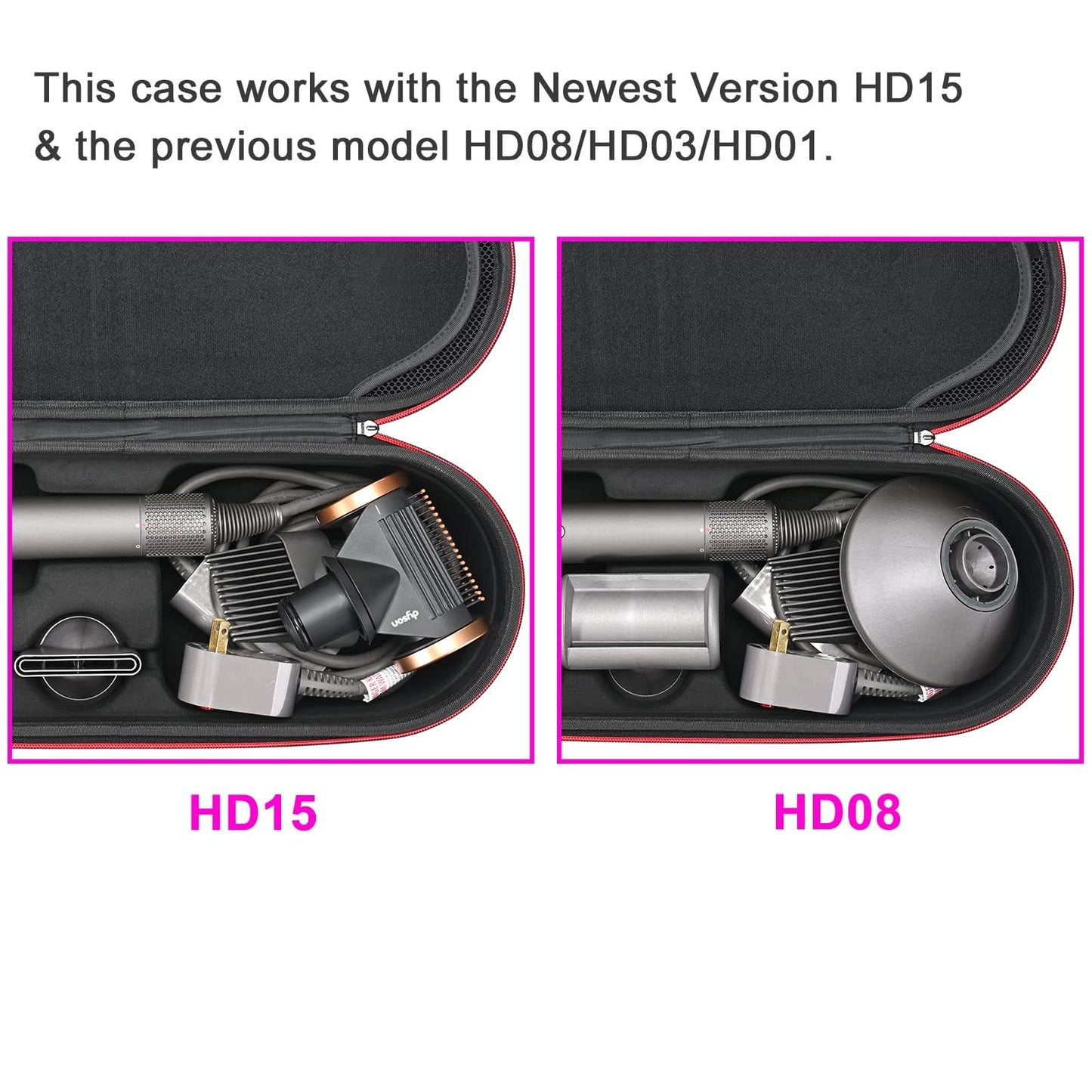 RLSOCO Carrying Case for Dyson Supersonic Nural/Supersonic Hair Dryer HD15 HD08 HD07 HD03 HD01, Portable Travel Storage Bag for Dyson Hair Dryer - Fits Complete Supersonic Accessories (Black)