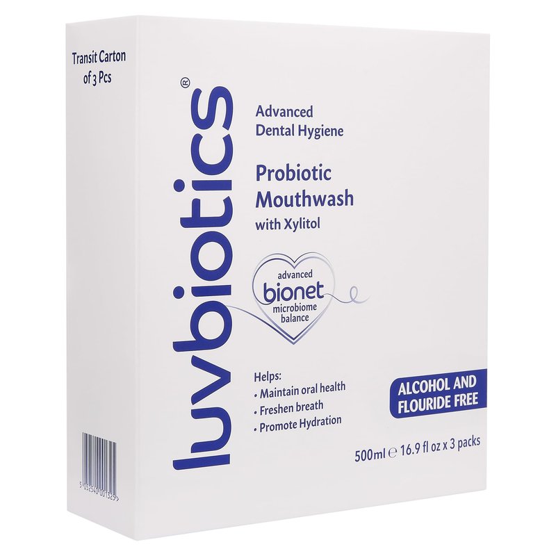 Luv Biotics Fluoride Free Mouthwash with Oral Probiotics, Xylitol & Aloe Vera -3 x 500ml