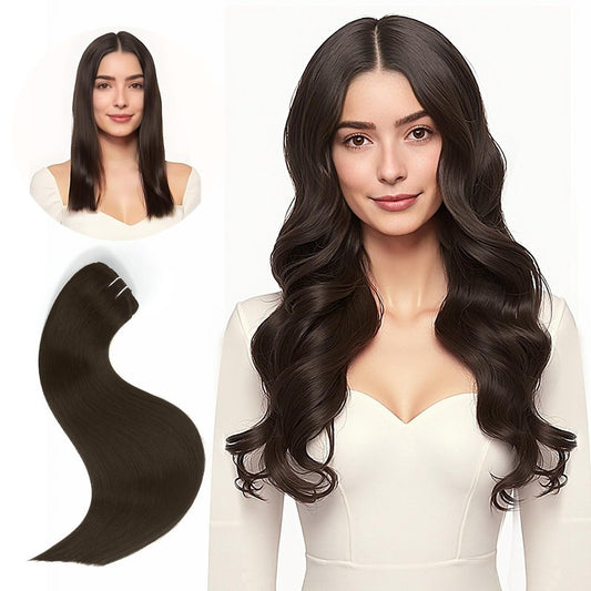 Hyssiet 14 Inch Clip in Real Human Hair Extensions,Dark Brown Remy Thick Invisible Straight Clip Hair,Seamless, 65 Gram 7 Pieces With 16 Clips,Perfect for Fine or Thinning Hair