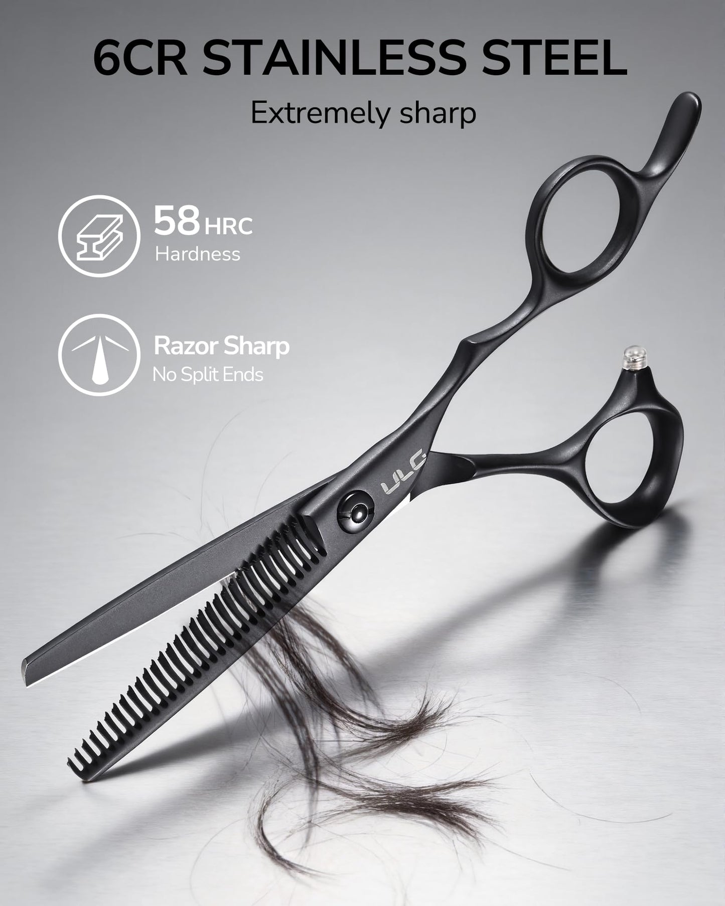 ULG Texturizing Shears – Professional Stainless Steel, 30-Teeth Thinning Scissors, Teflon Coated, Deer Tooth Blades for Precise Thinning and Layering, Ideal for Stylists and Barbers