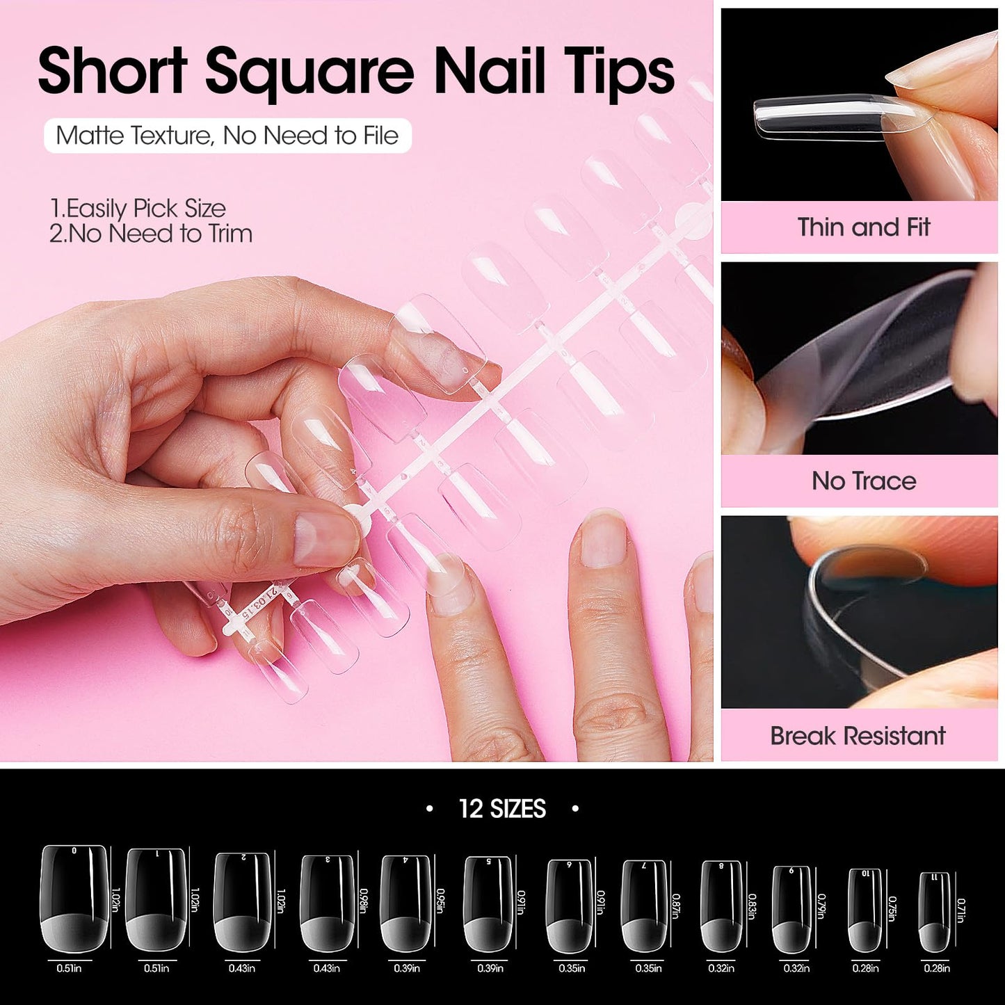 Gellen Gel Nail Kit, 504Pcs Pre-Shaped Short Square Nail Tips, 7 in 1 Gel Nail Glue, Nail Dehydrator, UV/Led Nail Light, Nail Clipper & Files, Gel Tips Nail Extension Set, Home Salon DIY Manicure Set