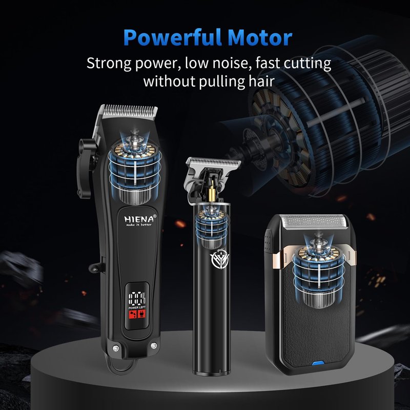 HIENA PRO Professional Hair Clipper Set & Trimmer Kit for Men, Cordless Barber Clippers, Electric Beard Trimmer Foil Shaver & Men's Facial Grooming Tool Kit, Gifts for Men (267+003A+814)