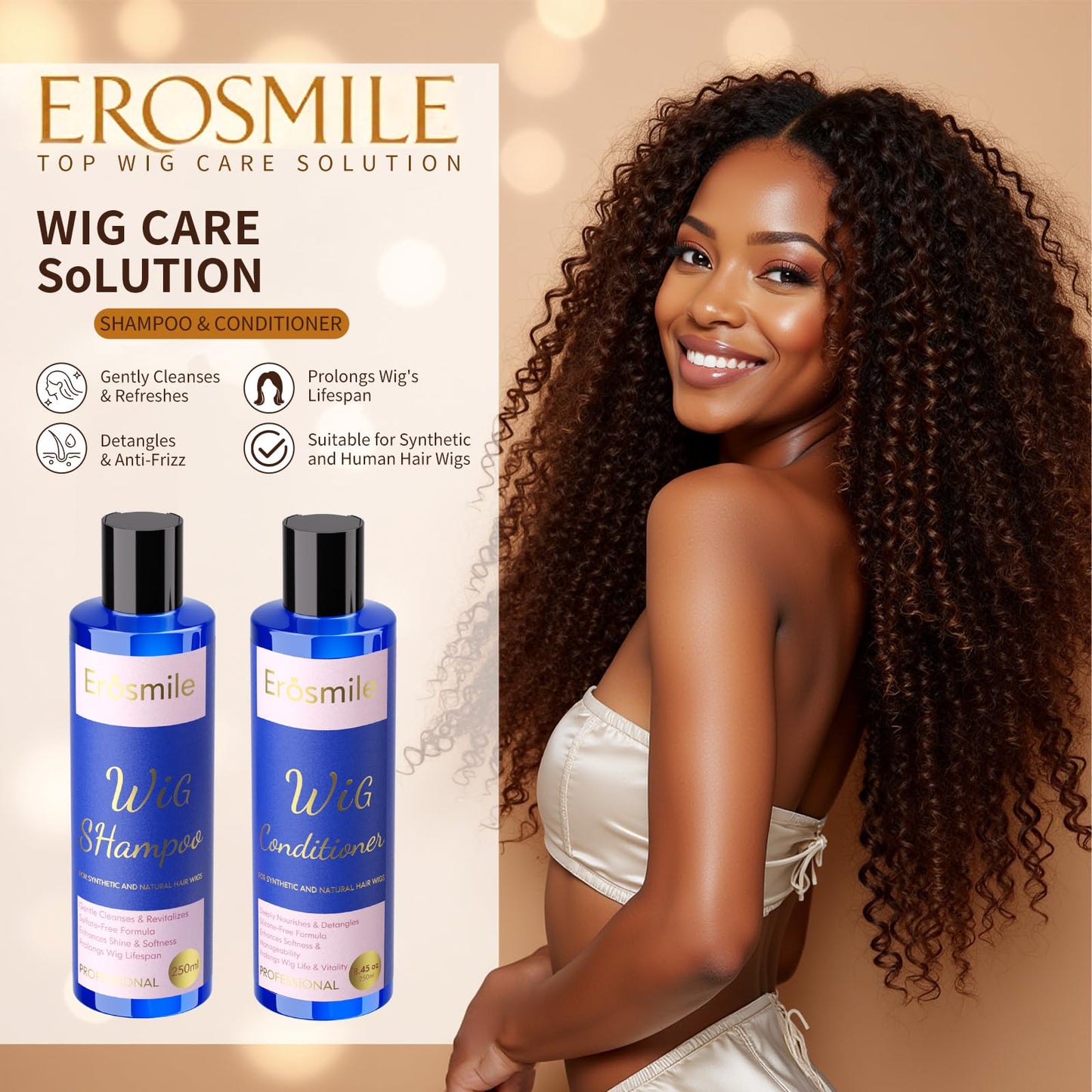 Luxury Wig Shampoo and Conditioner Set for Synthetic & Natural Hair Wigs | Sulfate-Free, Deeply Nourishes & Detangles, Enhances Radiant Shine & Softness, Prolongs Wig Lifespan - 2Pack