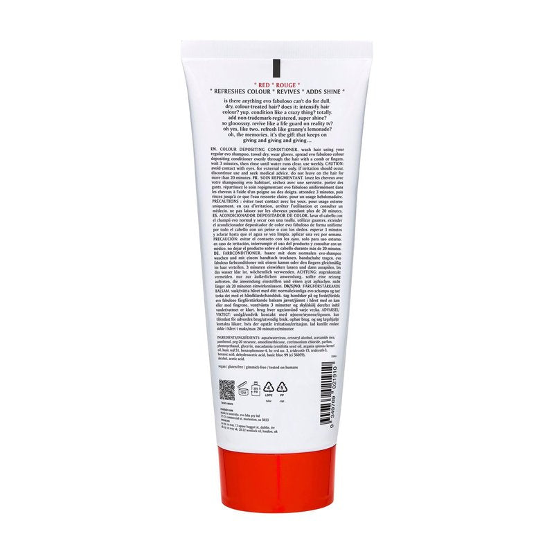 EVO Fabuloso Red Color Depositing Conditioner - Full Size Instant Color Depositing, Nourishing Conditioner To Add Shine in 3 Minutes - 7.5fl.oz