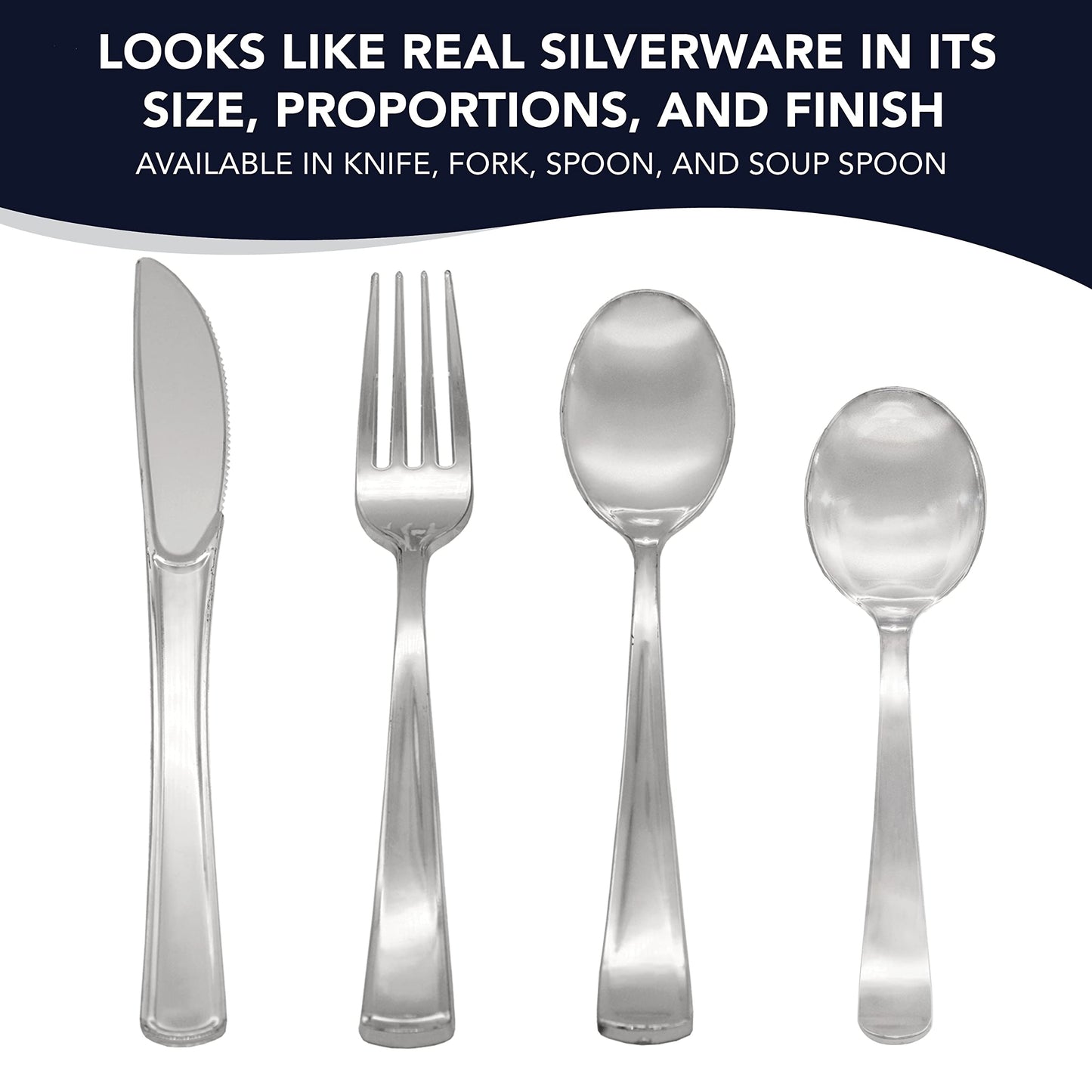 Party Essentials 50Count Hard Plastic Forks, Shiny Silver