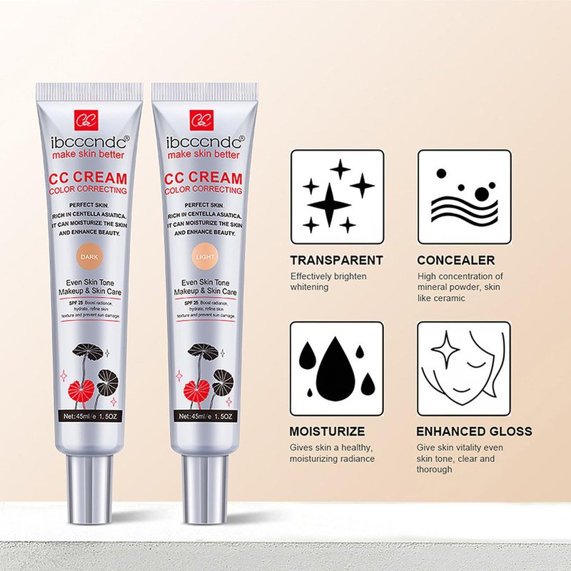 Hydrating CC Cream Foundation with Centella Asiatica Multi-Purpose Pre-makeup Primer Moisturizing Facial Concealer Sunscreen Full-Coverage CC Cream with SPF 25 (02)