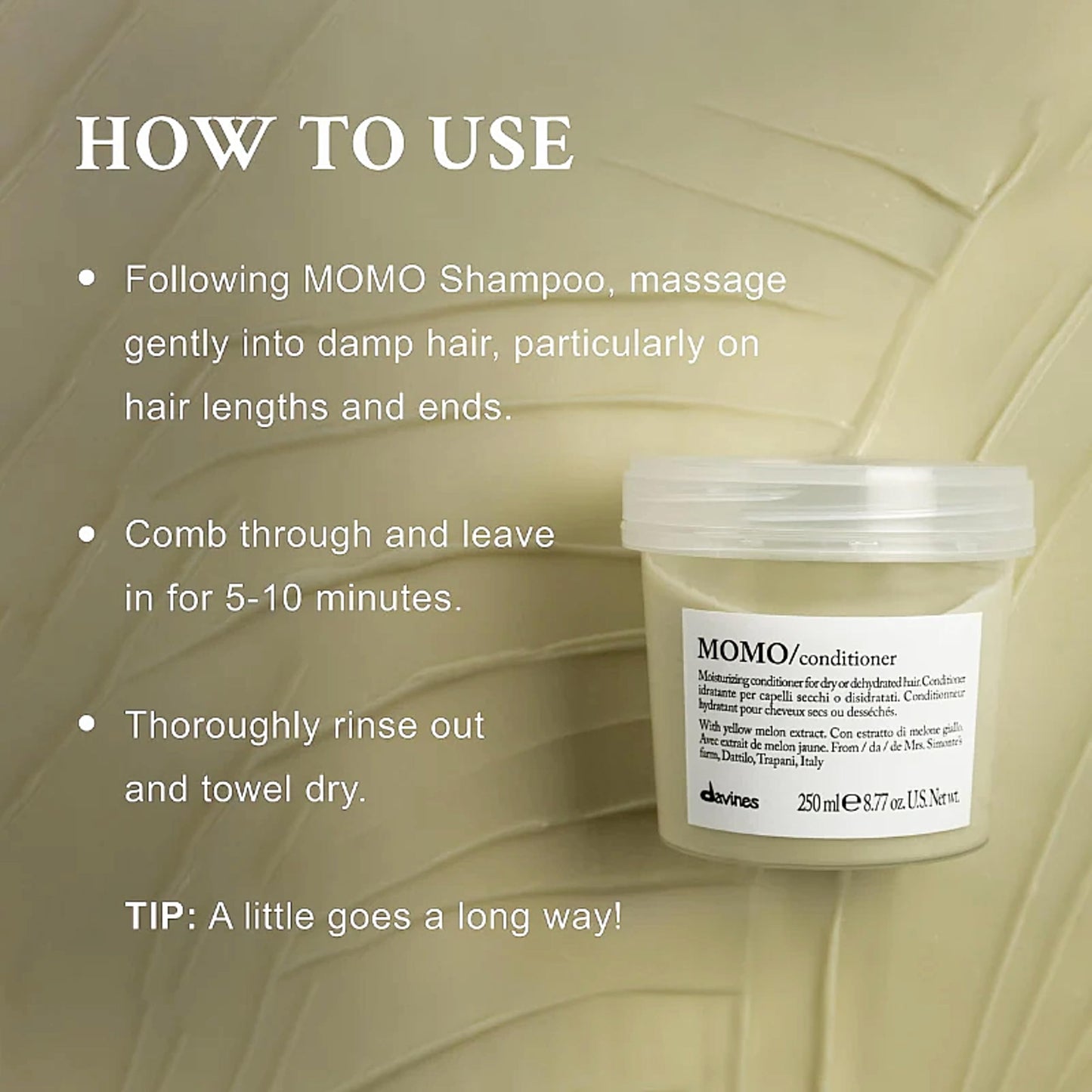 Davines MOMO Conditioner, Moisturizing Untangling Formula for Dry and Dehydrated Hair - Promoting Lasting Hydration, Softness, and Shine with Melon Extract, Travel Size, 2.54 Fl Oz