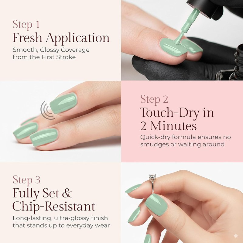 Take A Dip Green Nail Polish - Quick Dry Vegan Gel-Like Finish | 21-Free Formula for Long-Lasting Salon Quality